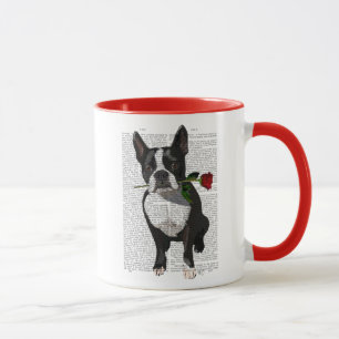 Boston Terrier with Rose in Mouth Mug