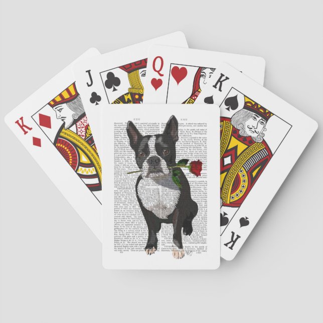 Boston Terrier with Rose in Mouth Playing Cards (Back)