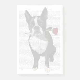 Boston Terrier with Rose in Mouth Post-it Notes