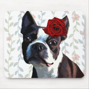 Boston Terrier with Rose on Head 2 Mouse Mat