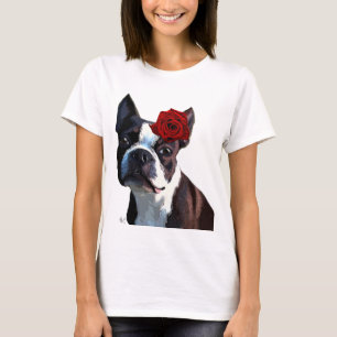 Boston Terrier with Rose on Head 2 T-Shirt