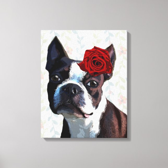Boston Terrier with Rose on Head Canvas Print (Front)
