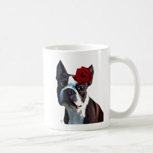 Boston Terrier with Rose on Head Coffee Mug
