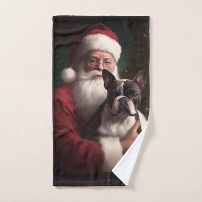 Boston Terrier With Santa Claus Festive Christmas Bath Towel Set (Hand Towel)