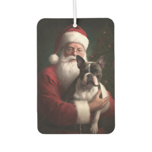 Boston Terrier With Santa Claus Festive Christmas Car Air Freshener