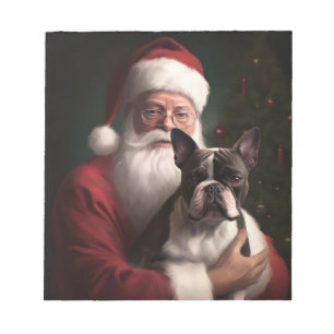 Boston Terrier With Santa Claus Festive Christmas Notepad