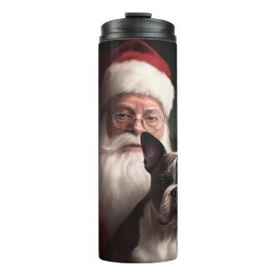 Boston Terrier With Santa Claus Festive Christmas Thermal Tumbler