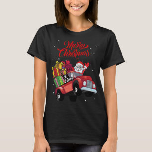 Boston Terrier With Santa Claus In Red Truck Dog T-Shirt