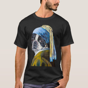 Boston Terrier With The Pearl Earring Long T-Shirt