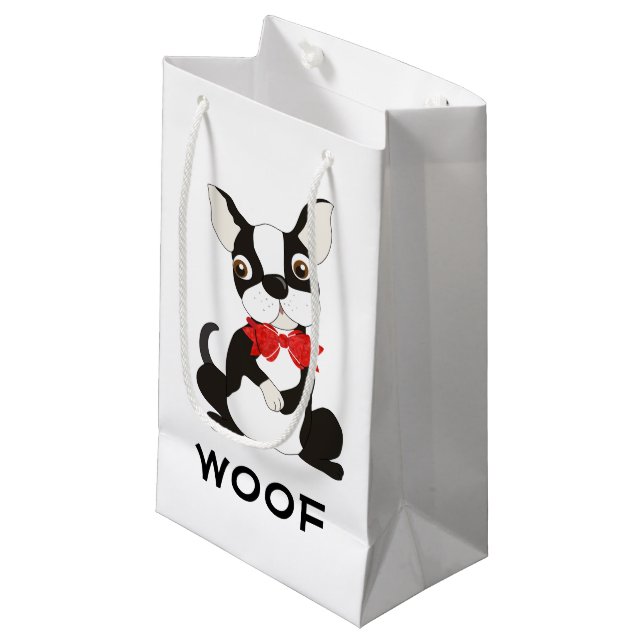 Boston Terrier Woof Small Gift Bag (Front Angled)