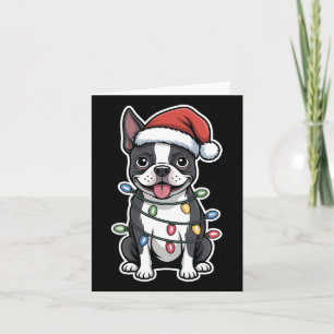 Boston Terrier Wrapped In Christmas Lights  Card
