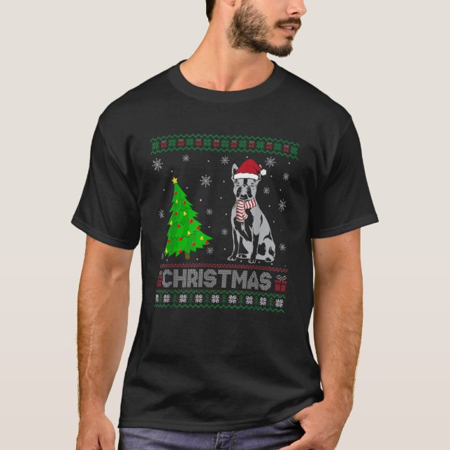 Boston Terrier Xmas Tree Lighting Ugly Christmas S T-Shirt (Front)