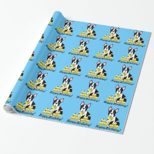Boston Terrier Yellow Cupcakes Birthday Gift Wrap