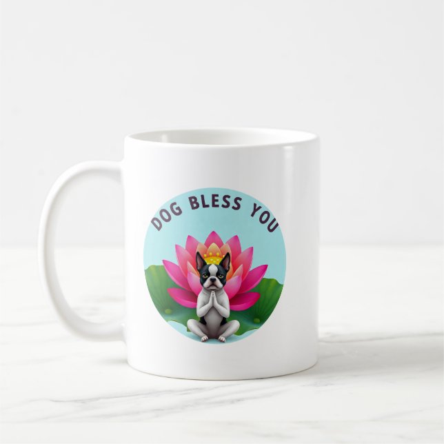 Boston Terrier Yoga Meditating Dog Bless You Zen  Coffee Mug (Left)