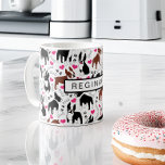 Boston Terriers and Hearts Cute Custom Name Coffee Mug<br><div class="desc">Adorable pattern of cute Boston Terriers,  black and white and brown or seal coated.</div>
