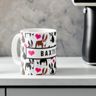 Boston Terriers and Hearts Cute Custom Name Coffee Mug