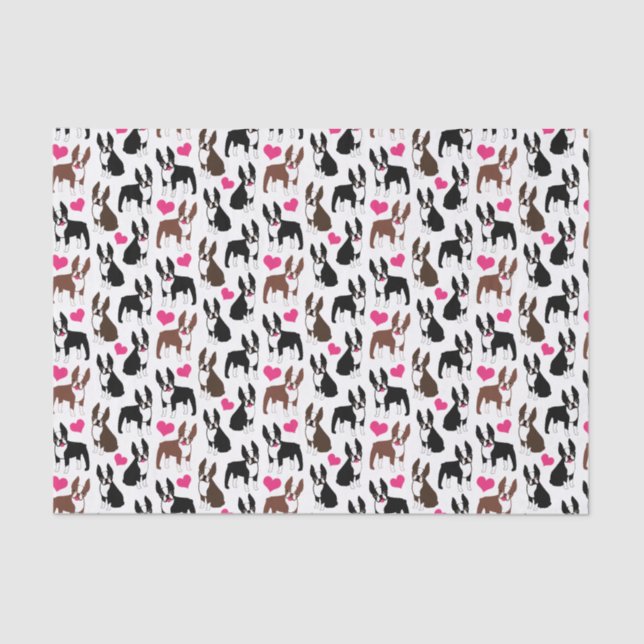 Boston Terriers and Hearts Tissue Paper (Front)