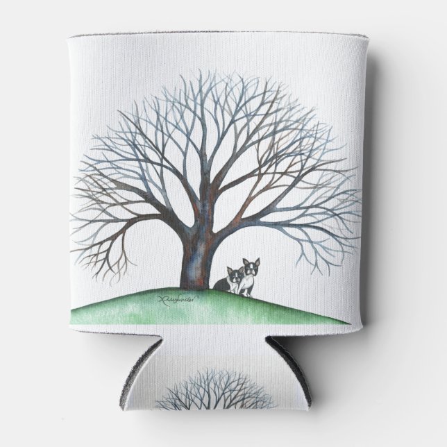 boston terriers and tree can cooler (Front)