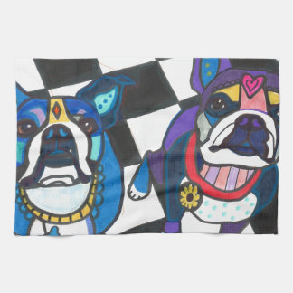 Boston Terriers by Heather Galler Tea Towel