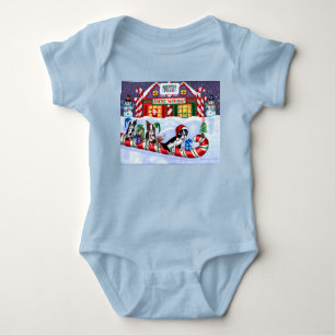 Boston Terriers Candy Cane Santa Christmas Snowman Baby Bodysuit