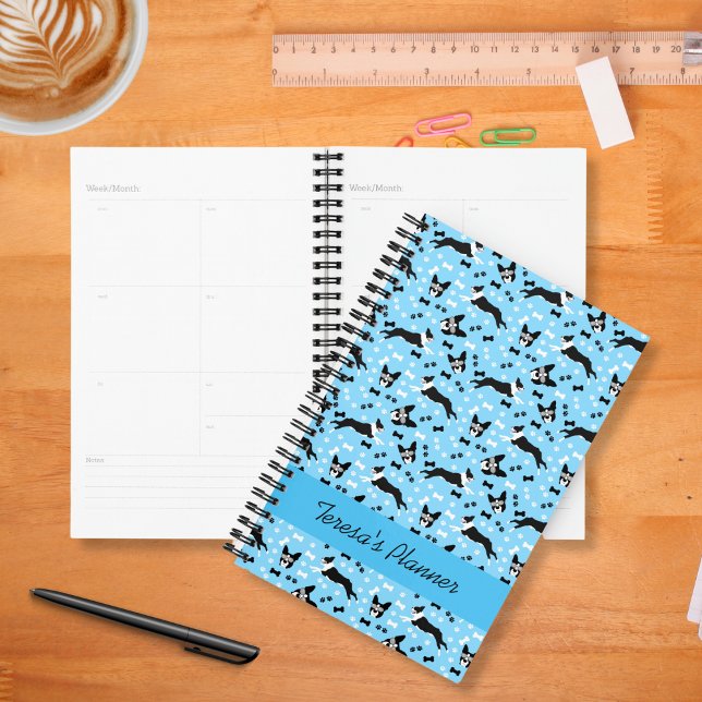 Boston Terriers Cute Fun Calendar Planner (Boston Terriers Planner in blue)