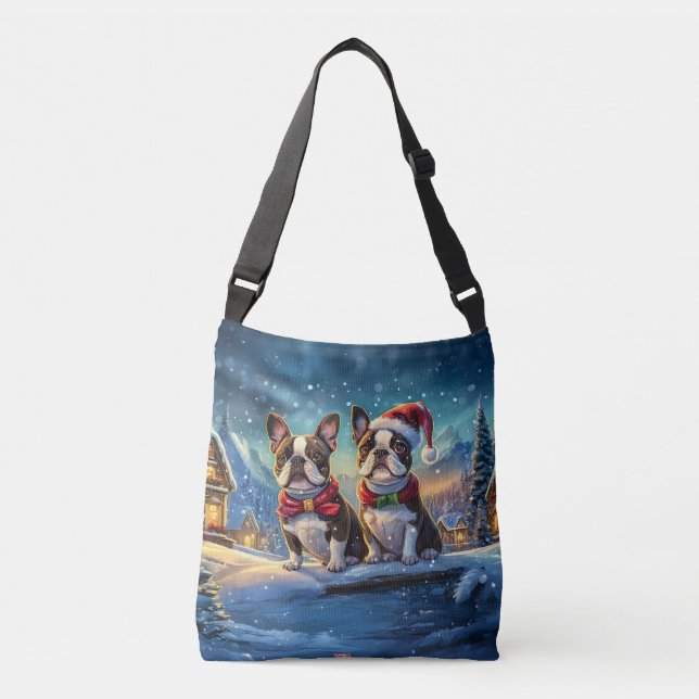 Boston Terriers Holiday Design By Rich AMeN Gill Crossbody Bag (Front)