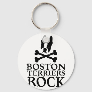 Boston Terriers Rock Key Ring