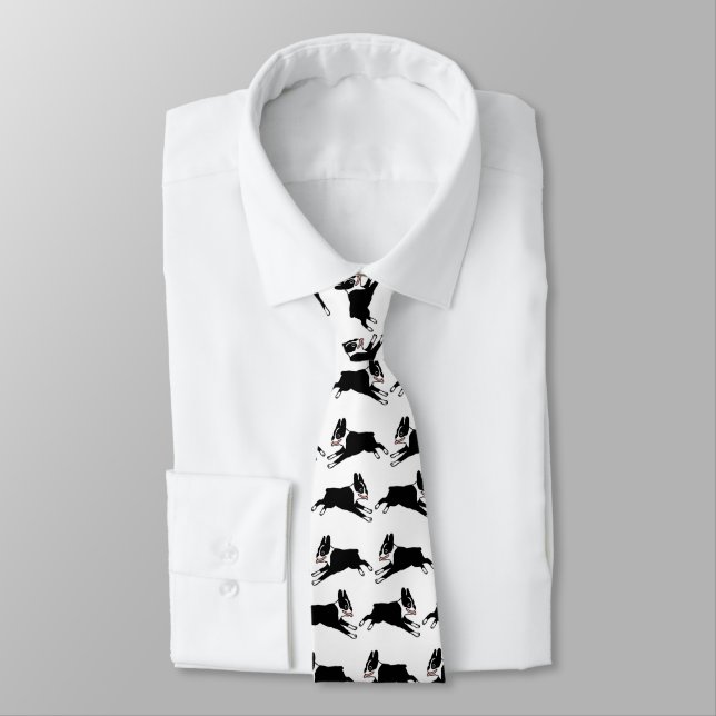 Boston Terriers Running Cute Cartoon Dogs Pattern Tie (Tied)
