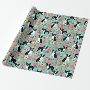Boston Terriers spring flowers gift wrap