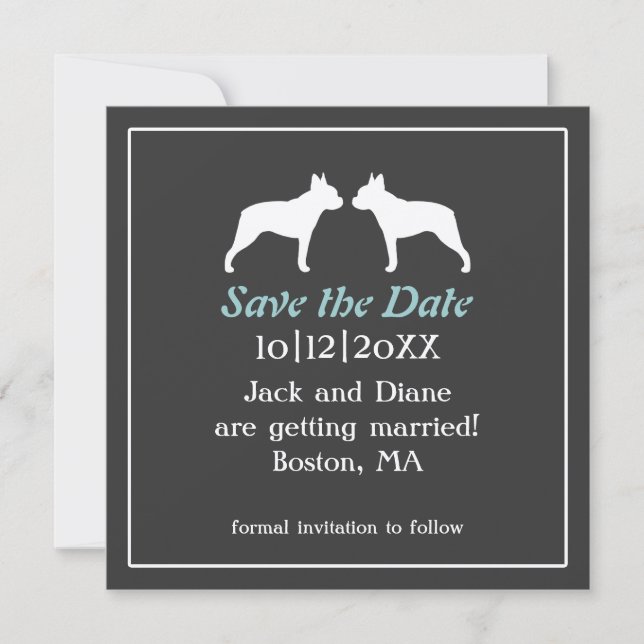 Boston Terriers Wedding Save the Date Invitation (Front)
