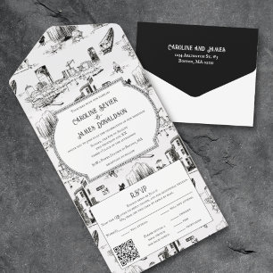 Boston Toile All in One Wedding Invite