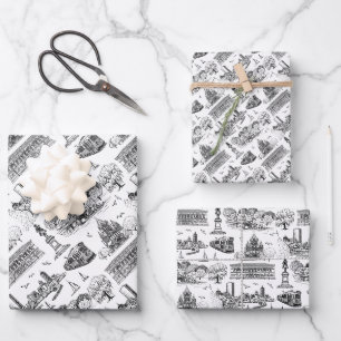 Boston Toile (Anniversary Ed.) Black/White Wrapping Paper Sheet
