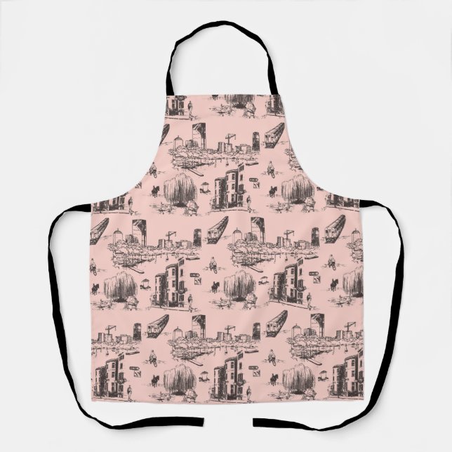 Boston Toile Black and Pink Apron (Front)