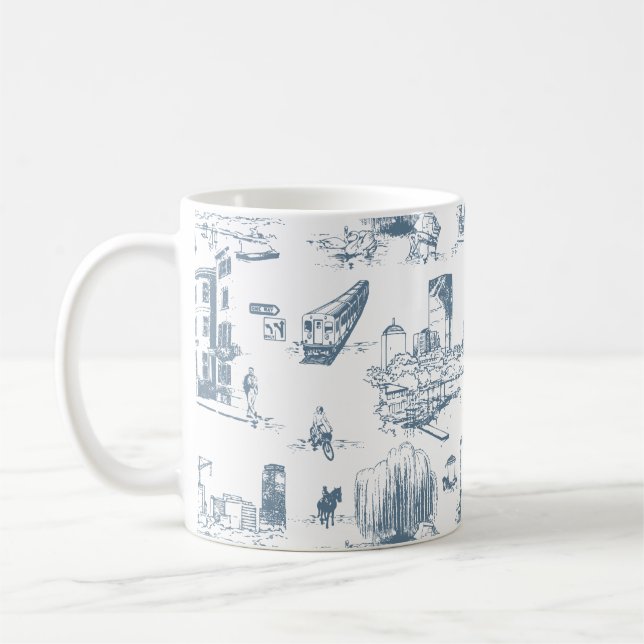 Boston Toile Blue Coffee Mug (Left)