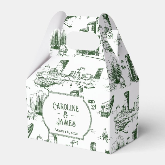 Boston Toile Evergreen Personalised Favour Box (Front Side)