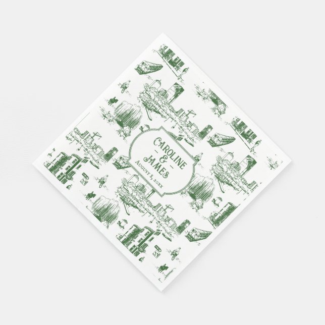 Boston Toile Forest Green Custom Paper Napkins (Corner)