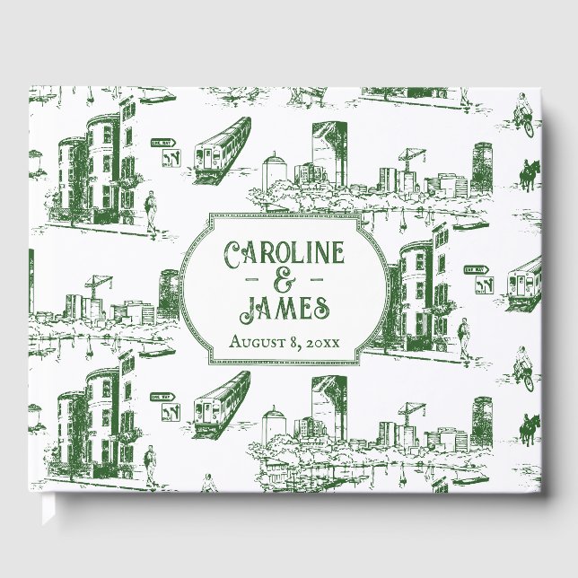 Boston Toile Forest Green Personalised Guest Book (Front)