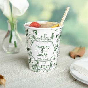Boston Toile Forest Green Personalised Paper Cup
