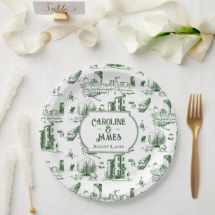 Boston Toile Forest Green Personalised Paper Plate
