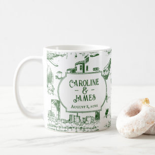Boston Toile Forest Green Personalised Wedding Coffee Mug