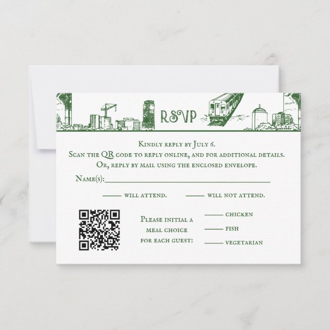 Boston Toile Forest Green RSVP Card (Front)
