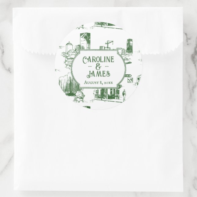 Boston Toile Forest Green Wedding Custom Sticker (Bag)
