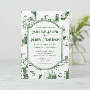 Boston Toile Forest Green Wedding Invitation