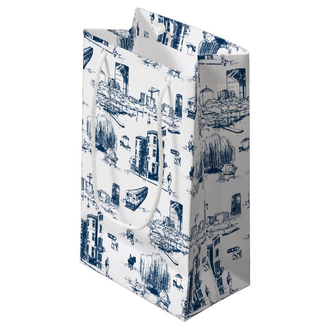 Boston Toile Navy Gift Bag (Front Angled)