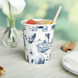 Boston Toile Navy Paper Cups