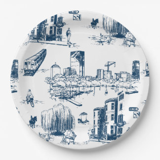 Boston Toile Navy Paper Plate