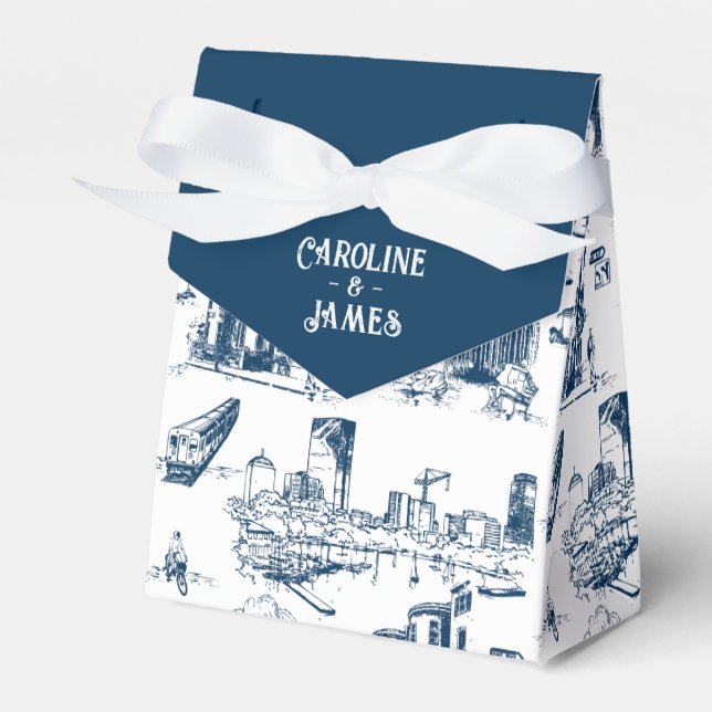 Boston Toile Navy Personalised Favour Box (Front Side)