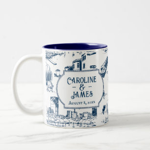 Boston Toile Navy Personalised Wedding Date Mug