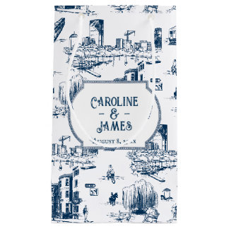 Boston Toile Navy Personalised Wedding Gift Bag