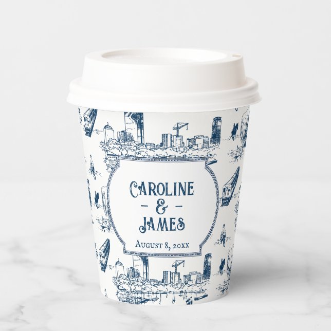 Boston Toile Navy Personalised Wedding Paper Cup (Front)